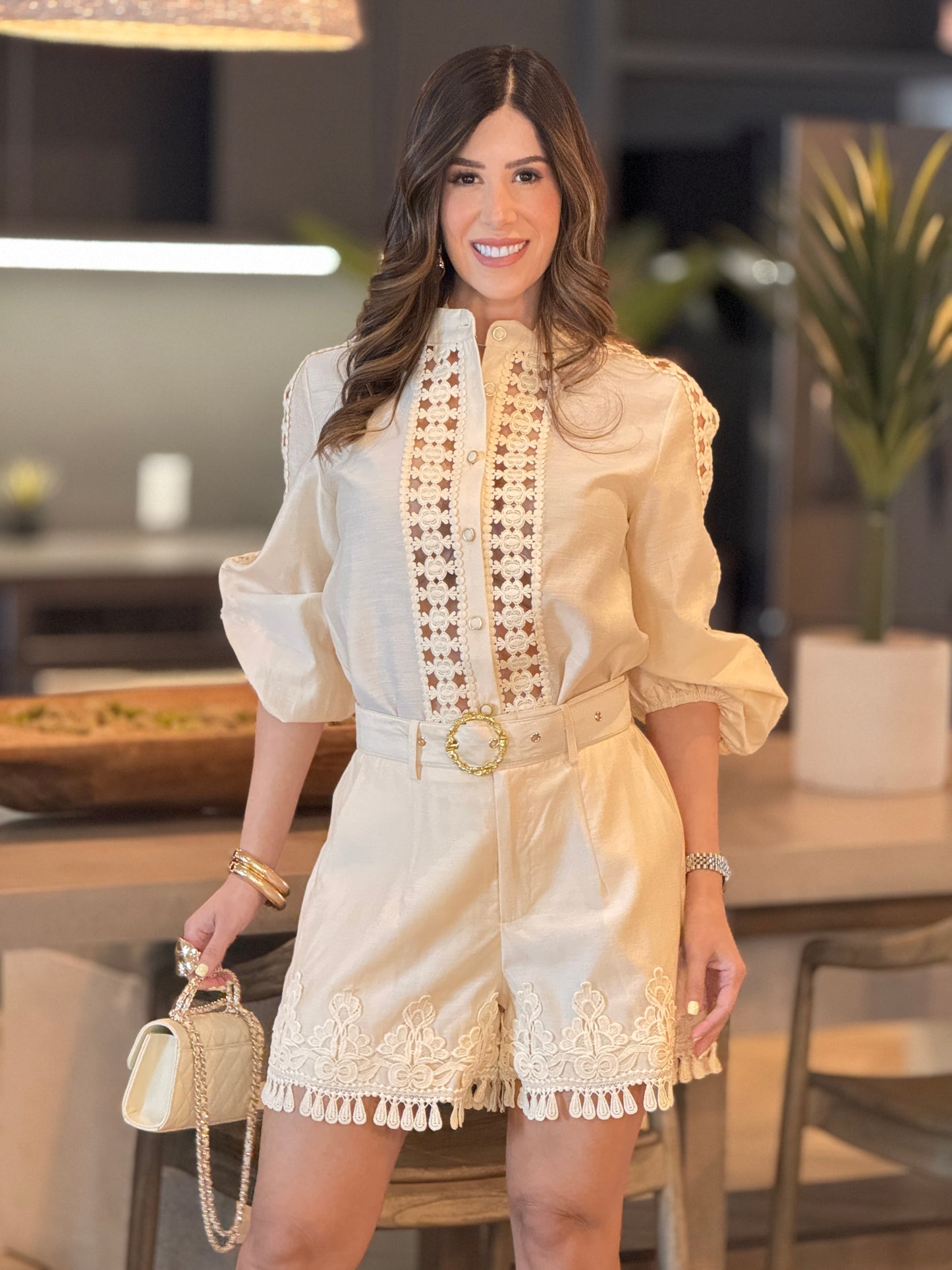 Eclipse Beige Torchon Short Set