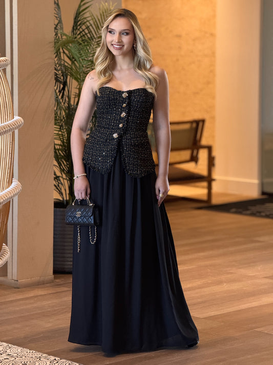 Brianne Black Tweed Pleated Dress Gala