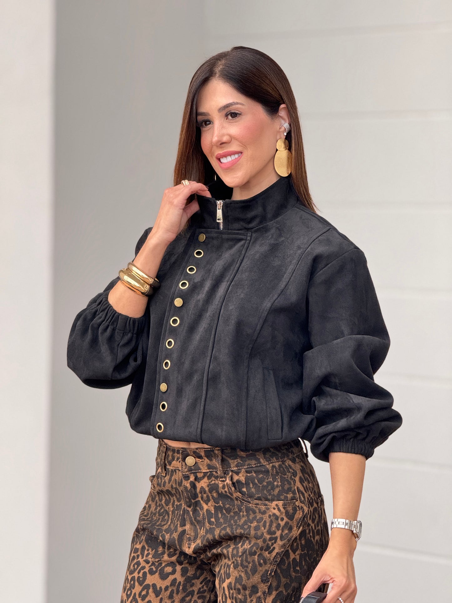 Linzy Black Suede Rings Jacket Top