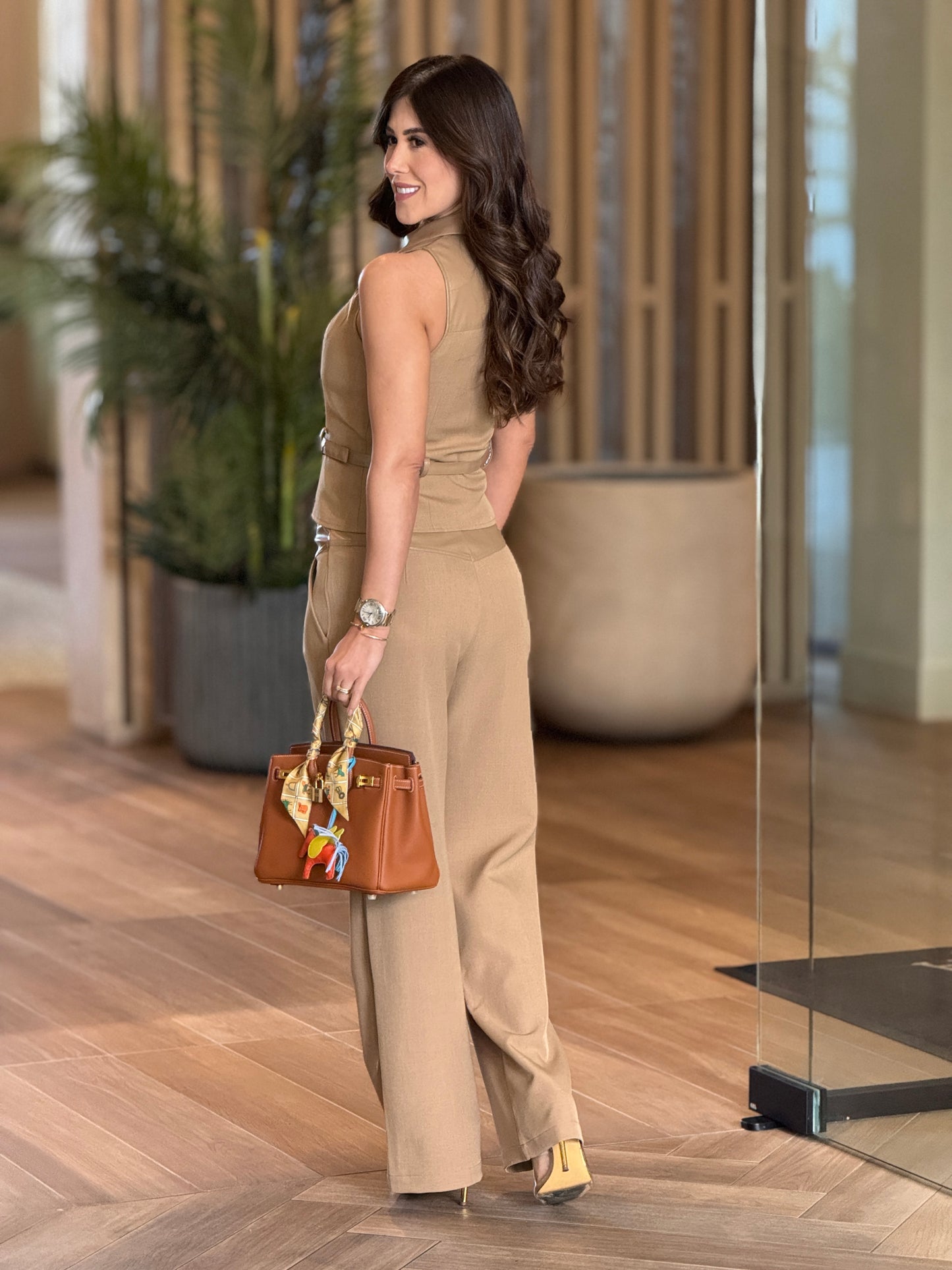 Editte Beige Leather Vest Set