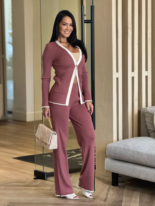 Rivera Mauve/Yvory Knitted Set