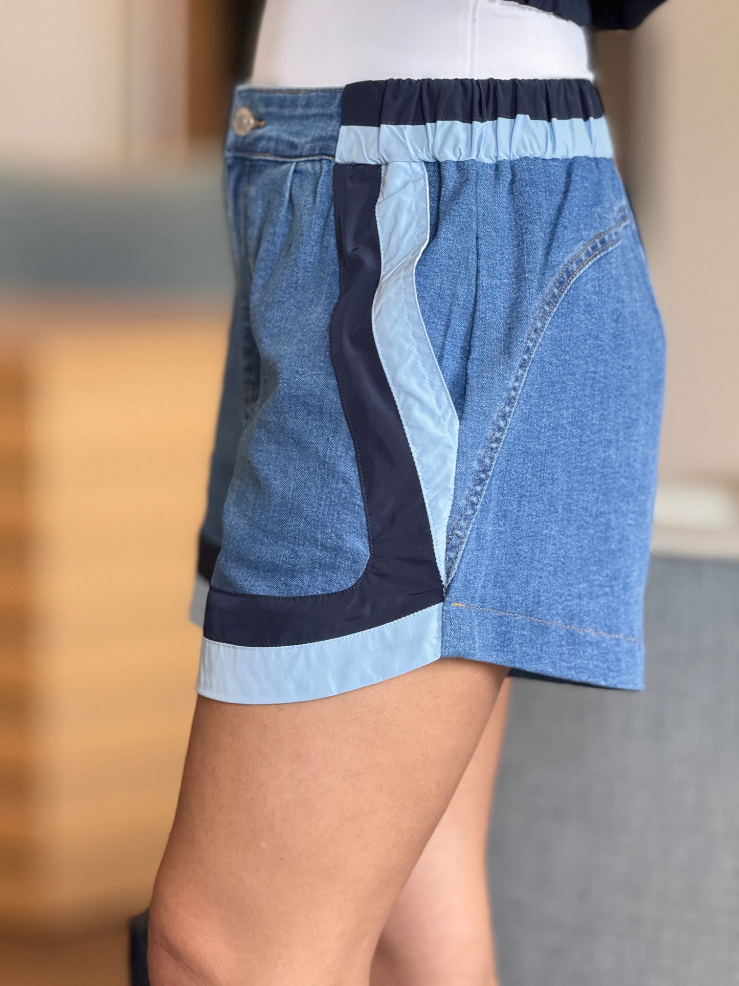 Vibrant Denim/Blue&Black Lines Shorts