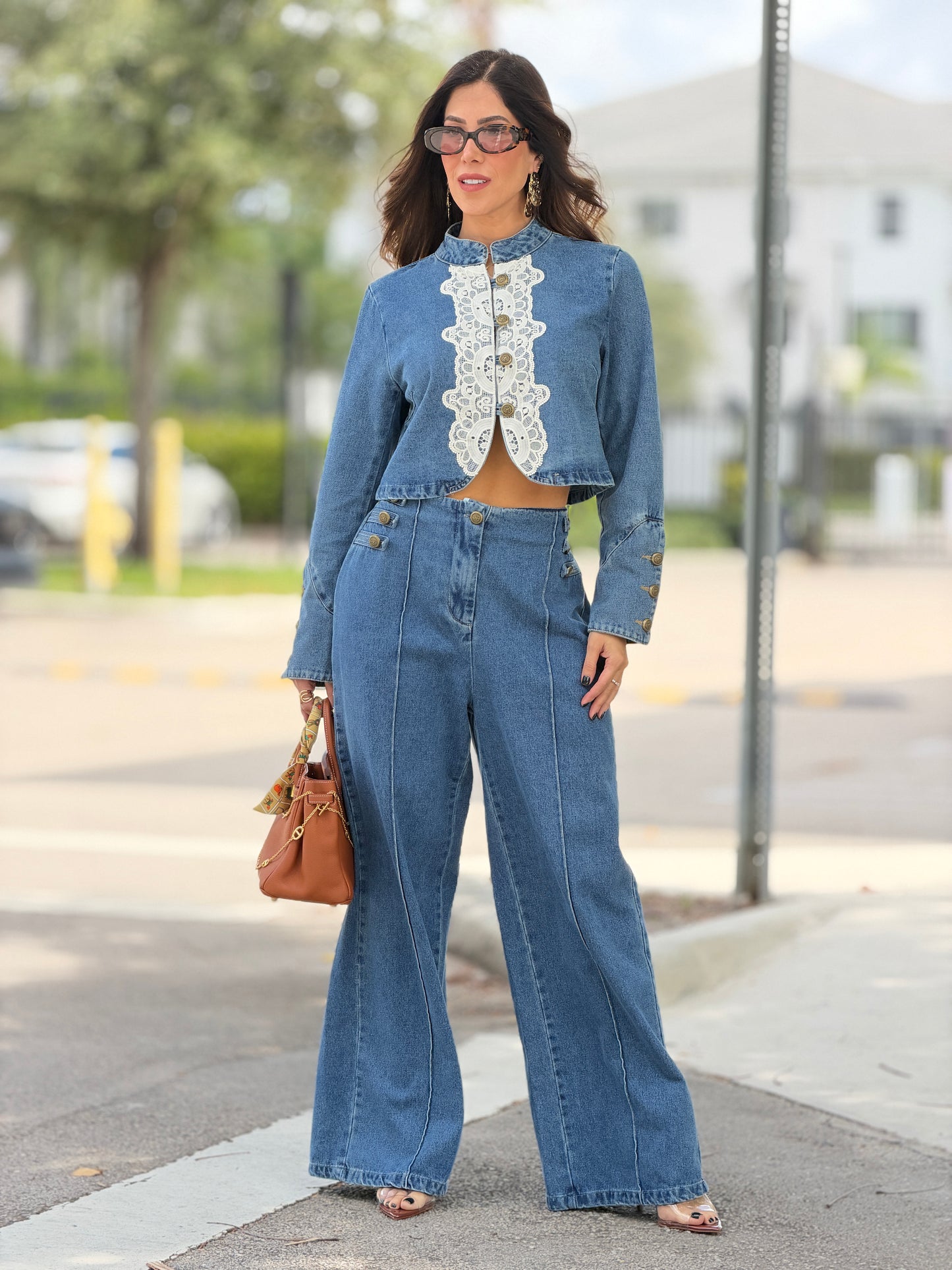 9078 Itoo Denim Lace Napo Set