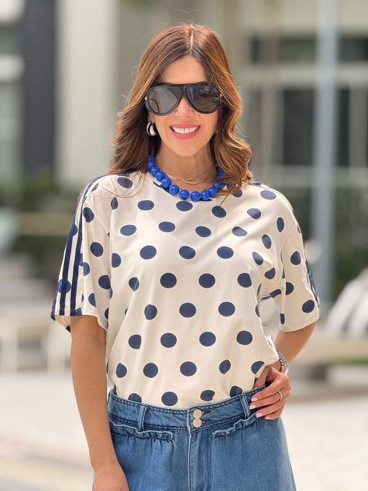 Addie White/Navy Polka Dots T-Shirt