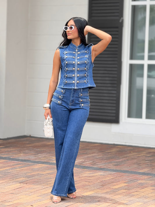 Napoleón Dark Denim Studs Vest Set