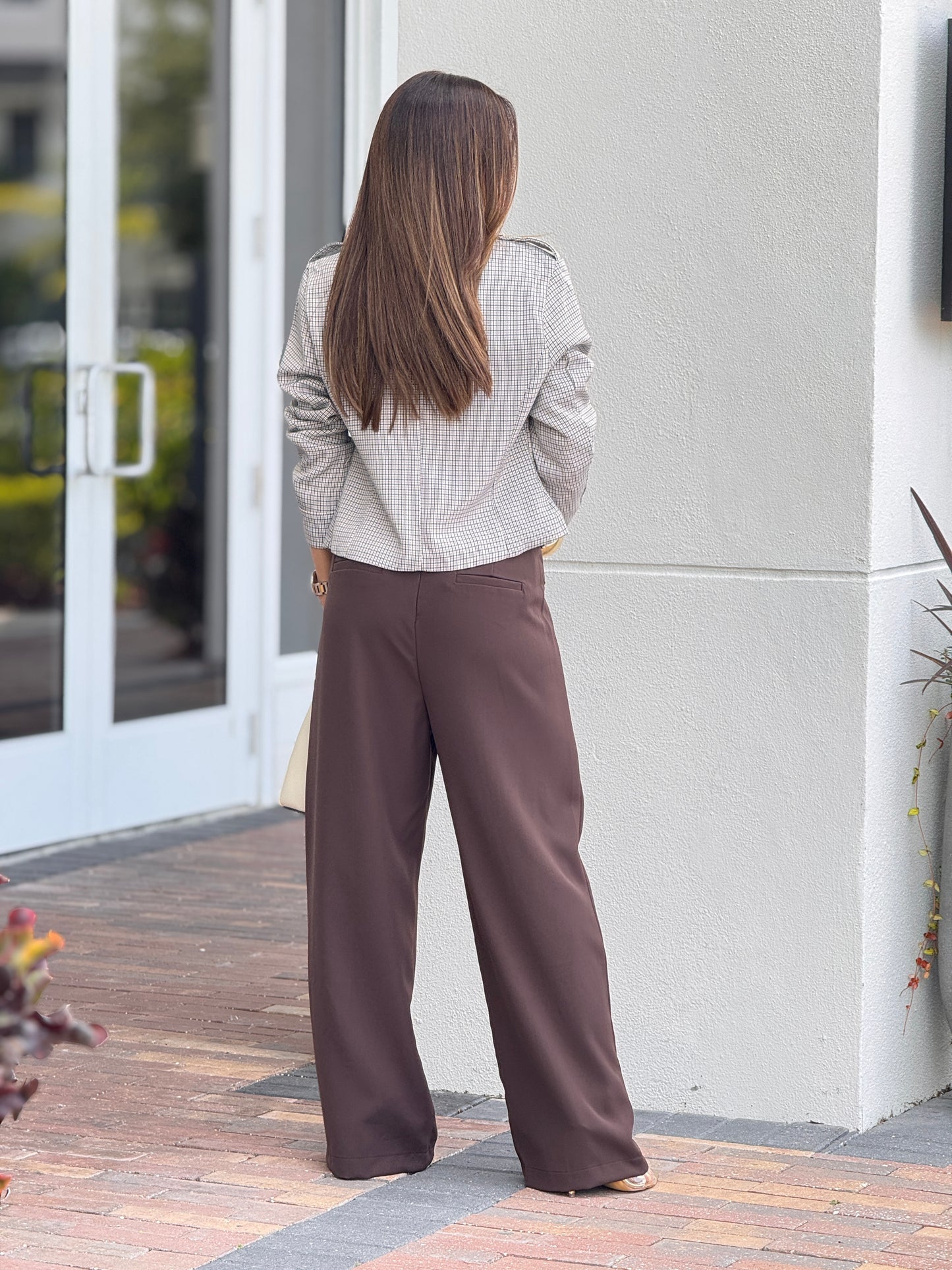 Giomar Beige Vichy Print Blazer Top