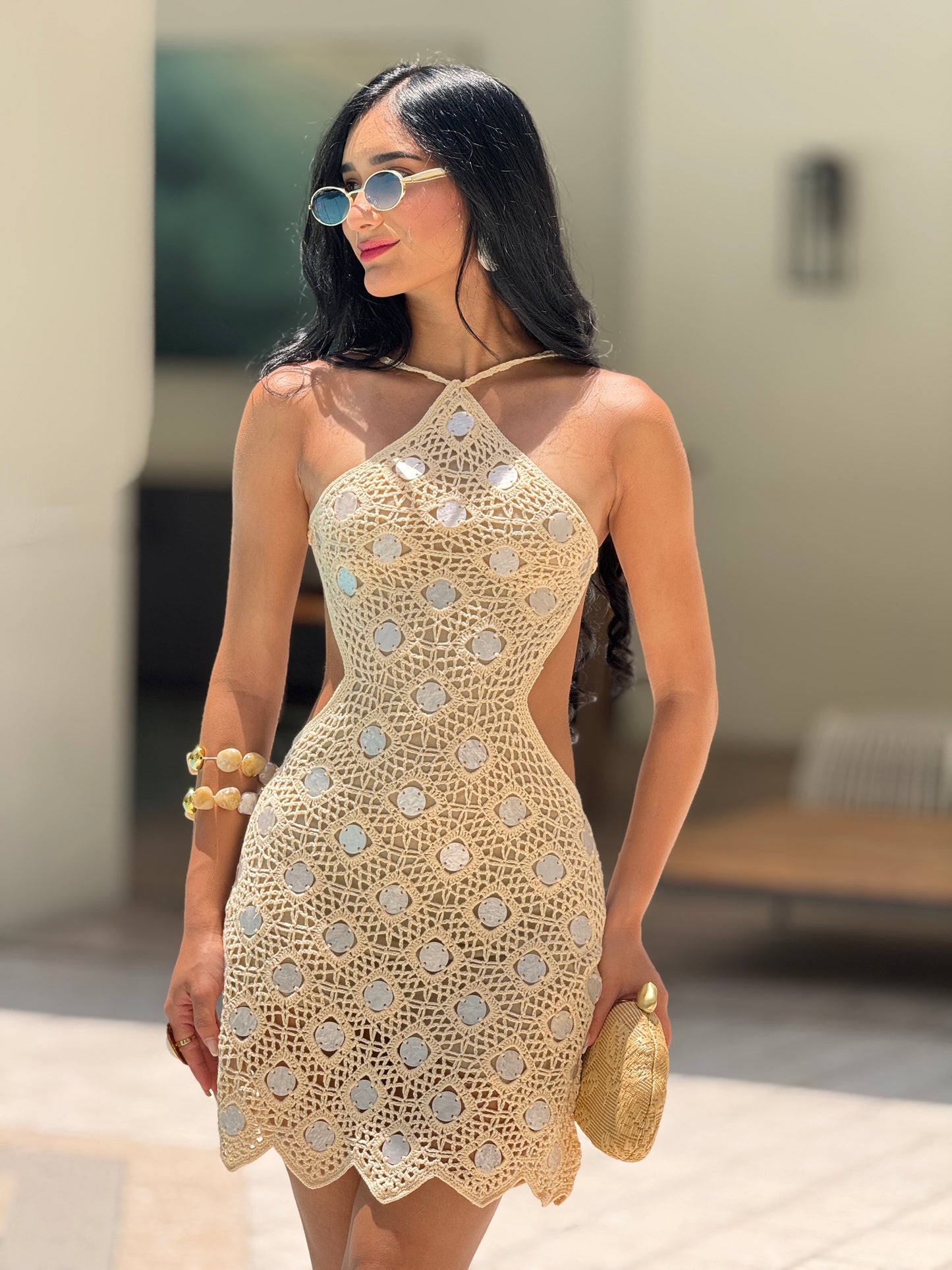 Bree Peach Crochet Shells Dress