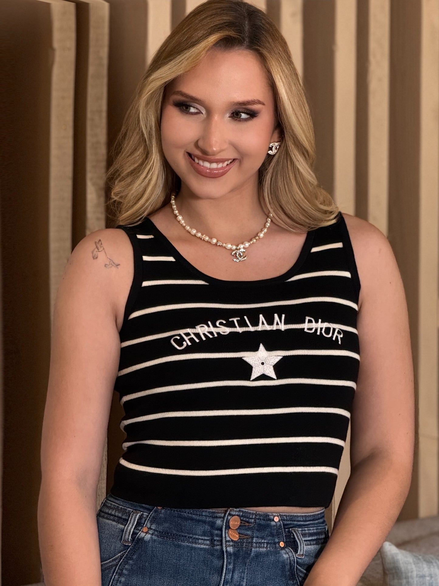 Dory Black/White Lines Top