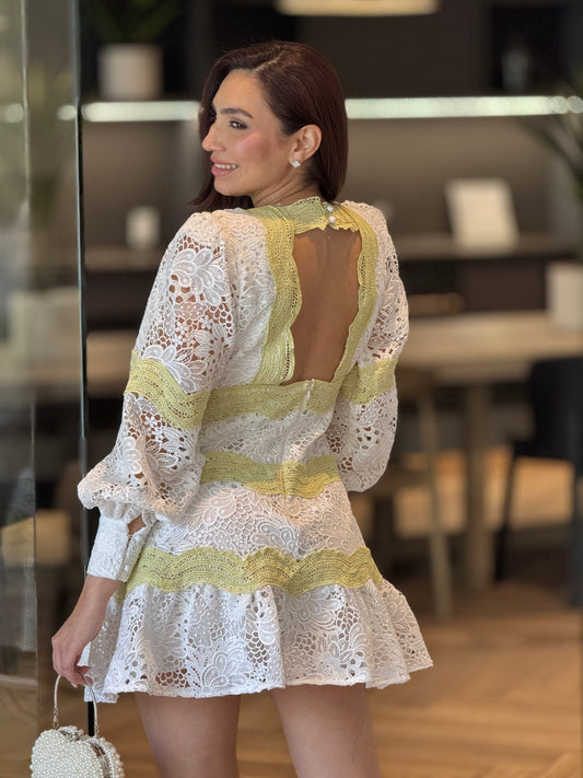 Inna White/Green Torchon Dress