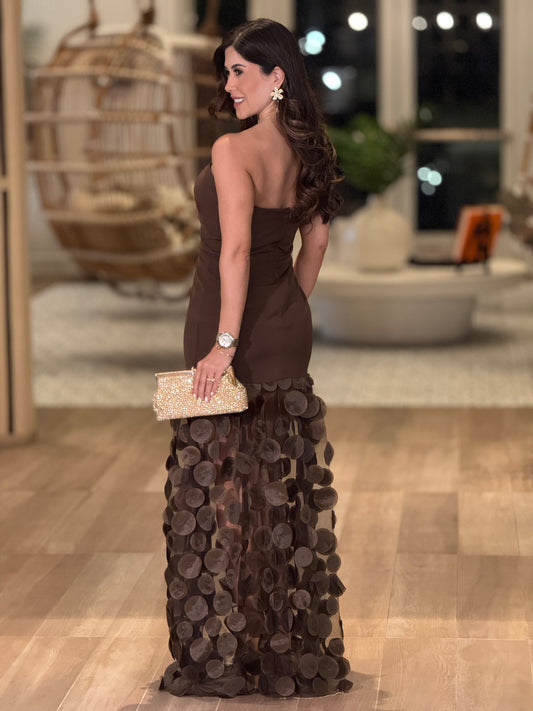 Luxxie Brown Circles Strapless Dress Gala