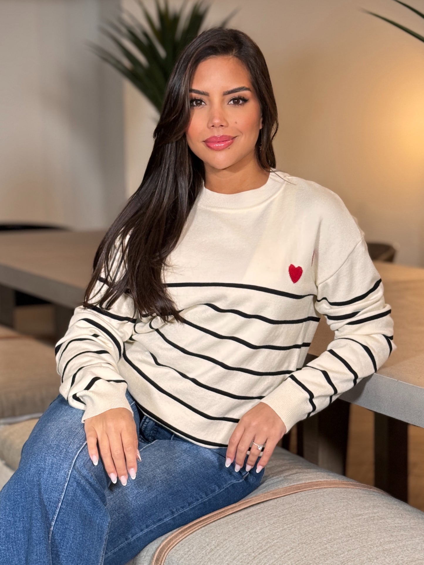 Montreal Ivory/Black Lines Sweater Top