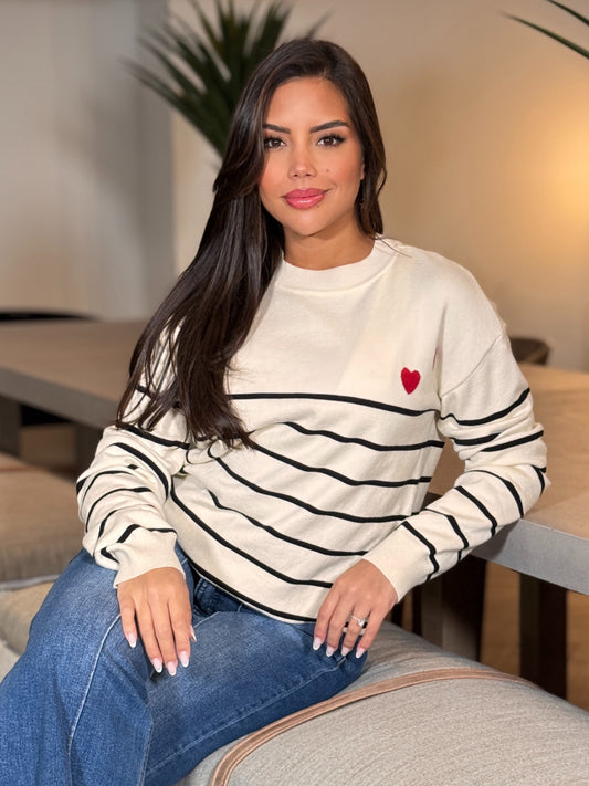 Montreal Ivory/Black Lines Sweater Top