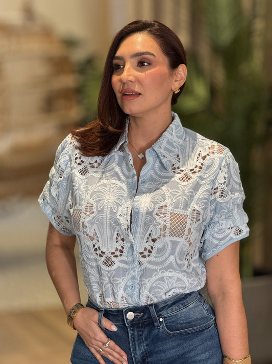 Katerina Blue Torchon Shirt