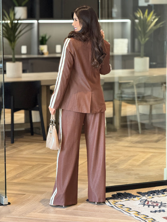 Ovianca Brown Lines Blazer Set
