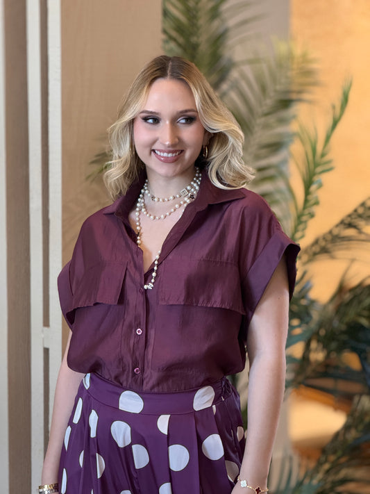 Italian Burgundy Pocket Chiffon Shirt
