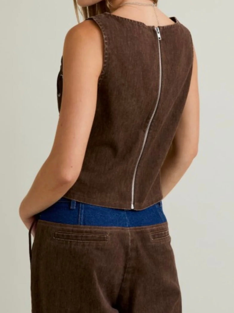 Leslia Brown/Denim Suede Waistband Set