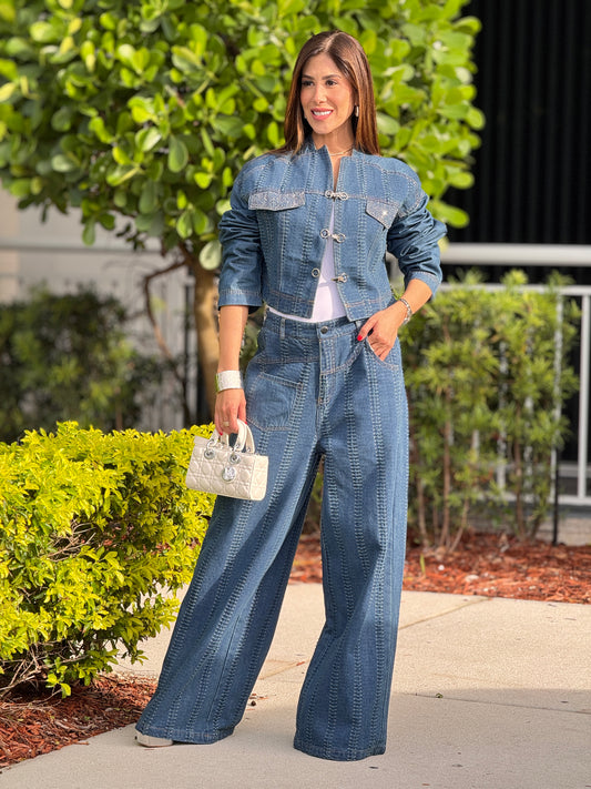 Perky Dark Denim Rhinestone Pockets Set