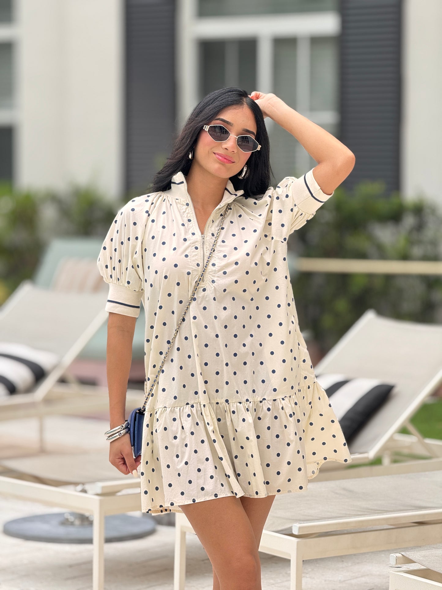 Glamour White/Black Polka Dots Loose Dress