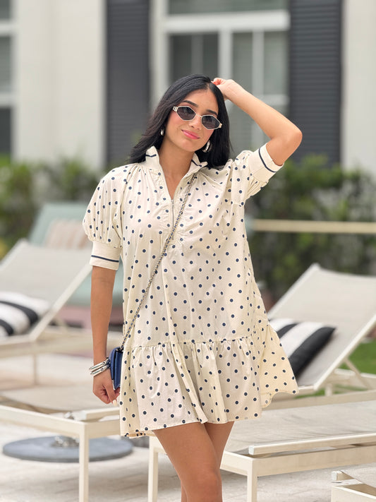 Glamour White/Black Polka Dots Loose Dress
