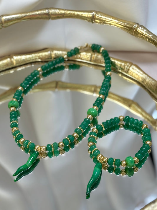 Green Horn Necklace + Bracelet