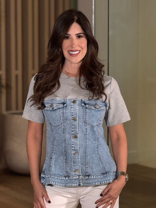 Rivera Gray/Denim Peplum Top