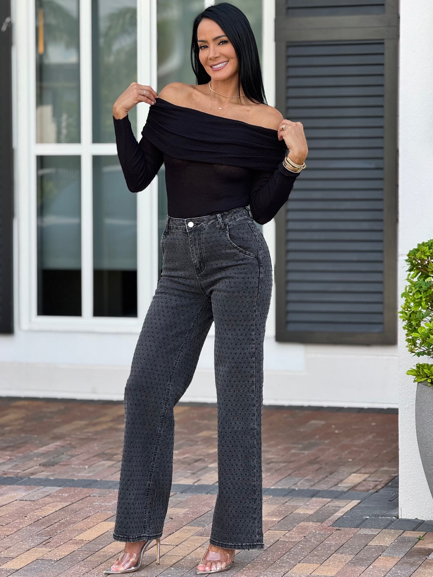 Evelyn Off Shoulder Black Top