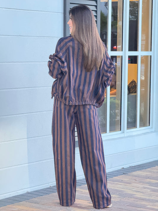 Perky Denim/Brown Lines Bomber Set