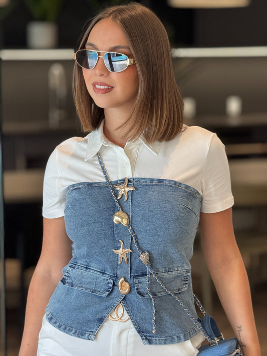 Pastel Denim/White T-Shirt