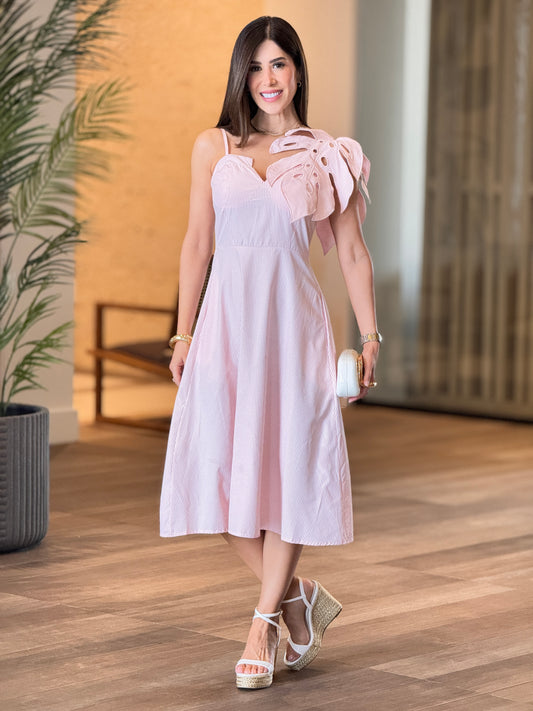 Leave Pink/White Lines Midi Dress