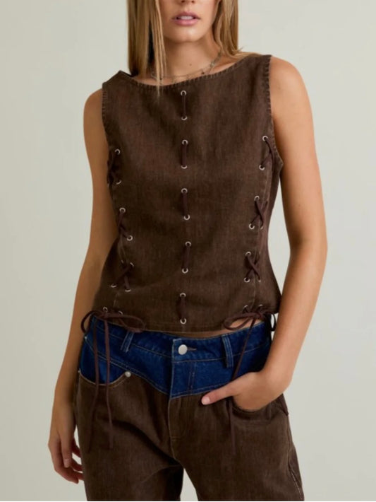 Leslia Brown/Denim Suede Waistband Set