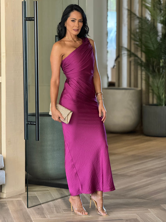 Norkys Berry Purple Satin Dress Gala