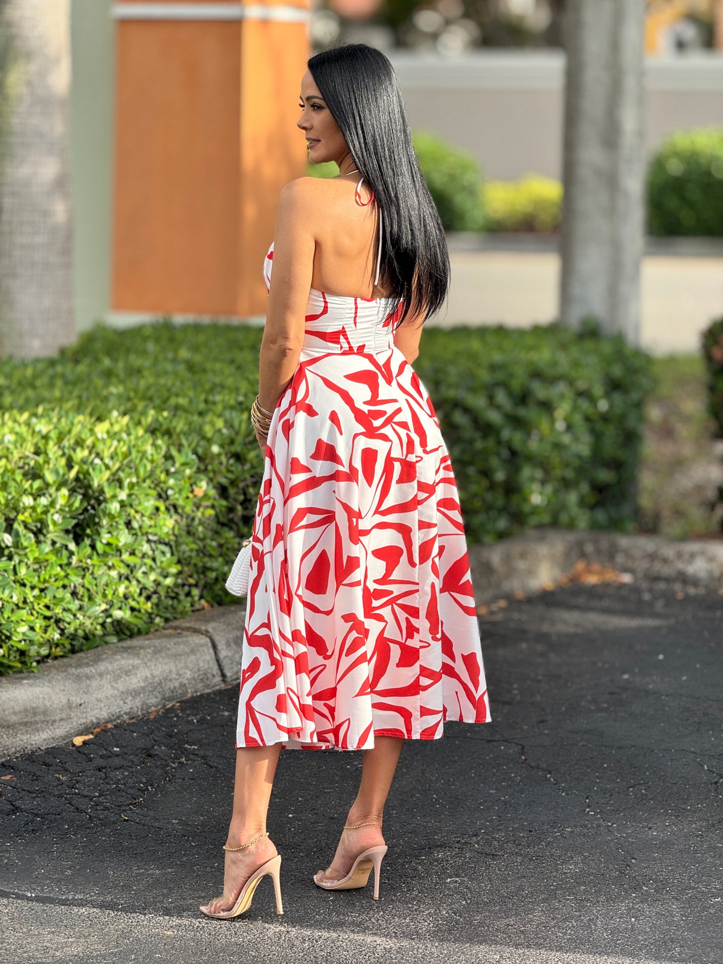 Luxxie Orange/White Print Dress