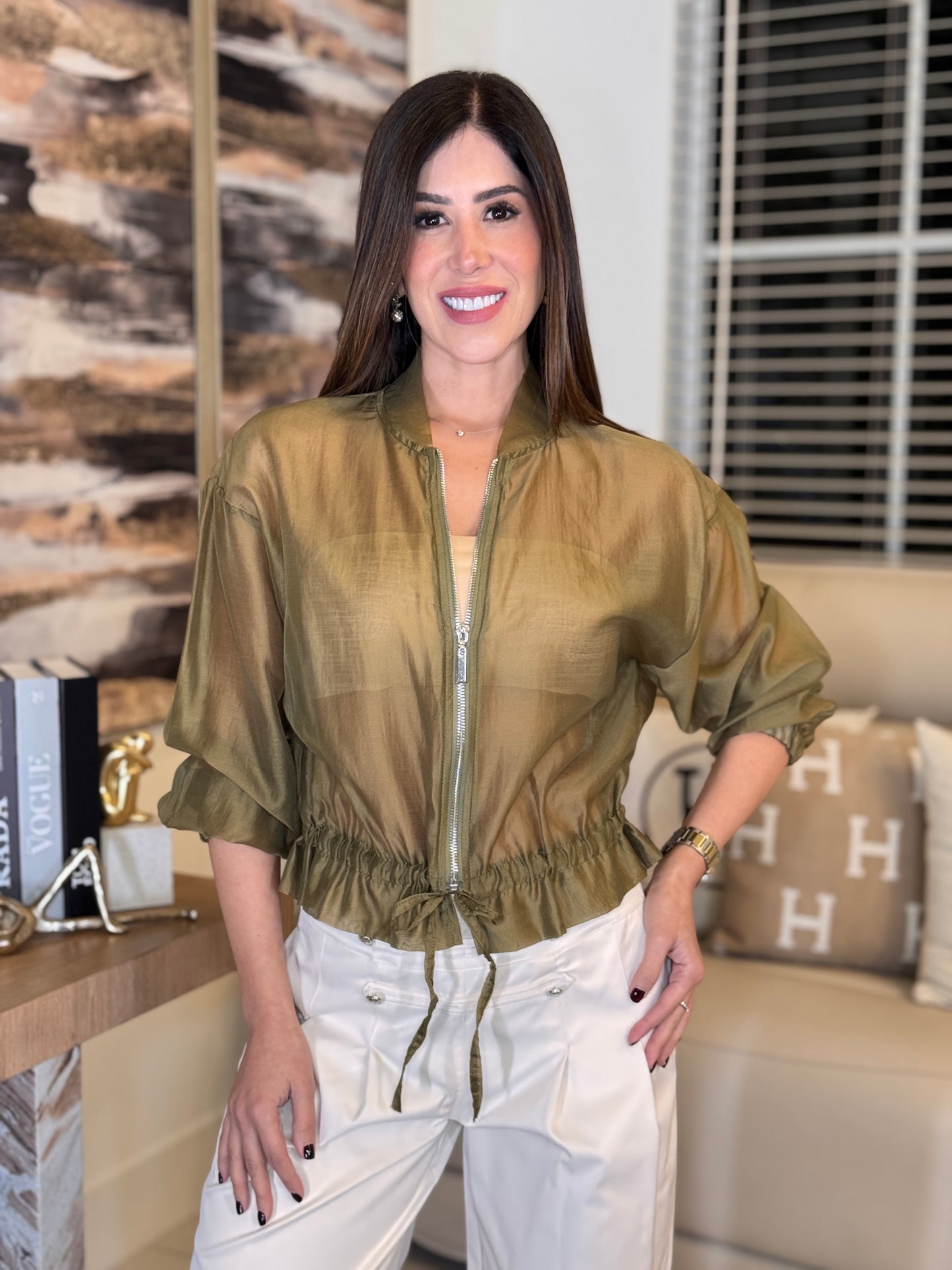 Italy Green Mesh Jacket Top