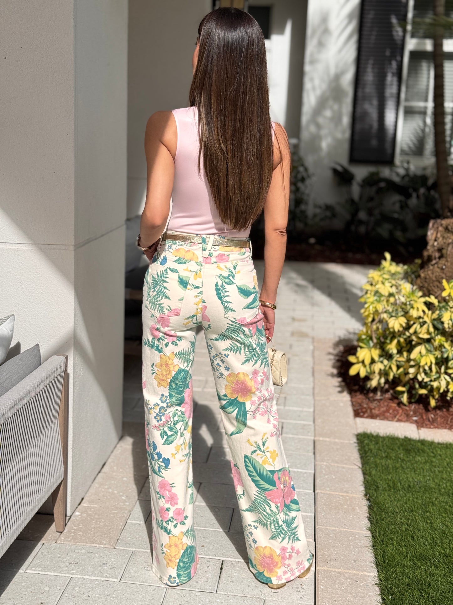 Vibrant Spring Floral Print Jeans
