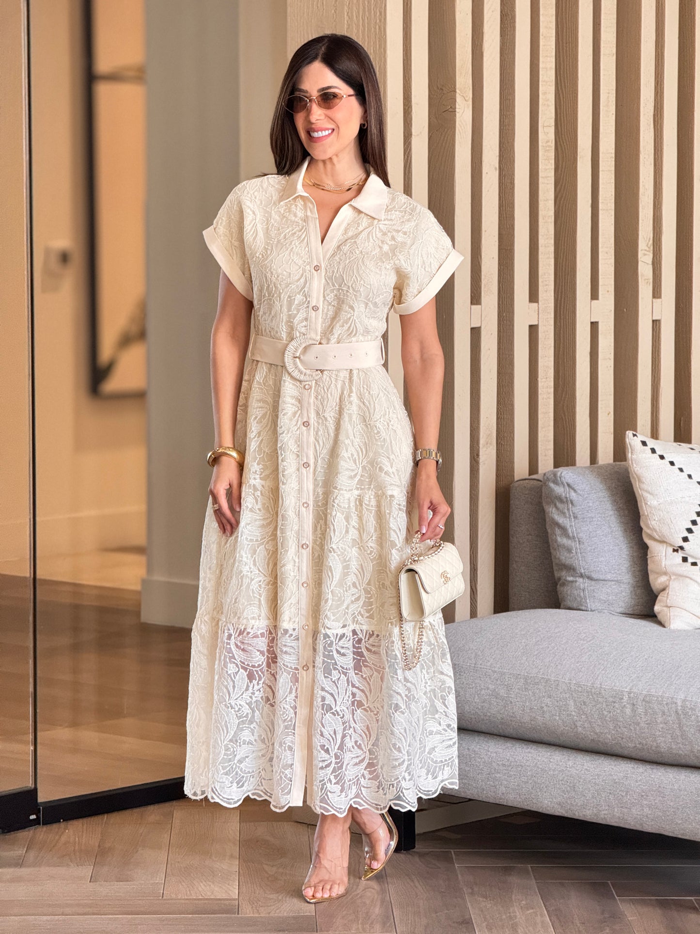 Taelyn Ivory Embroidery Sheer Dress