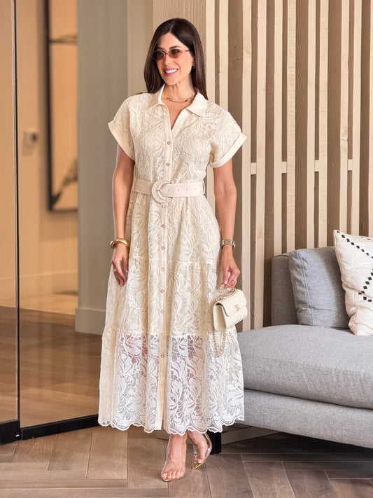 Taelyn Ivory Embroidery Sheer Dress