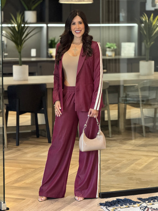 Ovianca Burgundy Lines Blazer Set