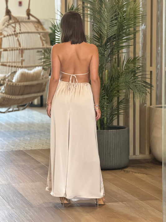 Kimmy Champagne Sequin Satin Jumpsuit