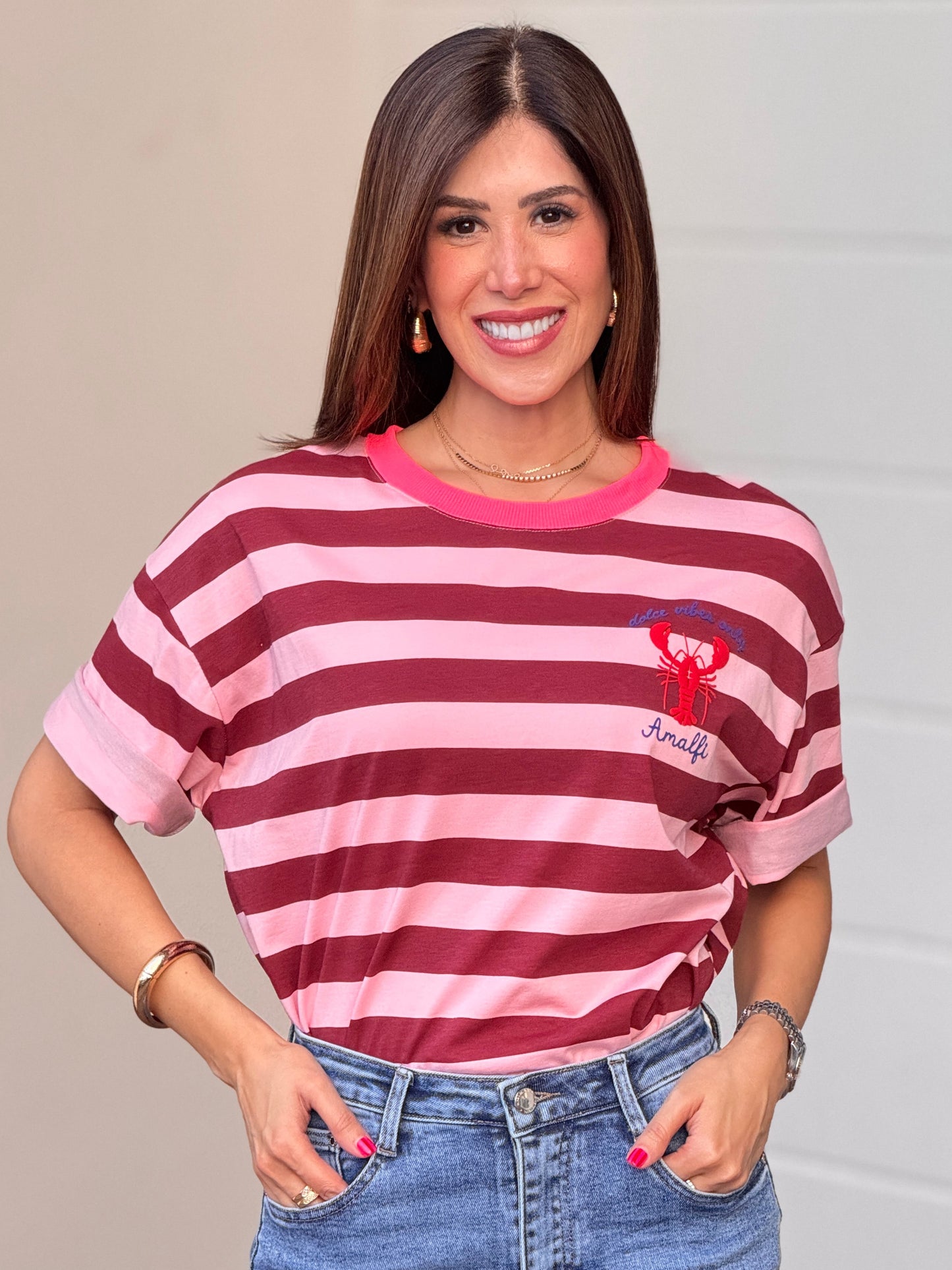 Lobster Amalfi Pink/Burgundy Lines T-Shirt