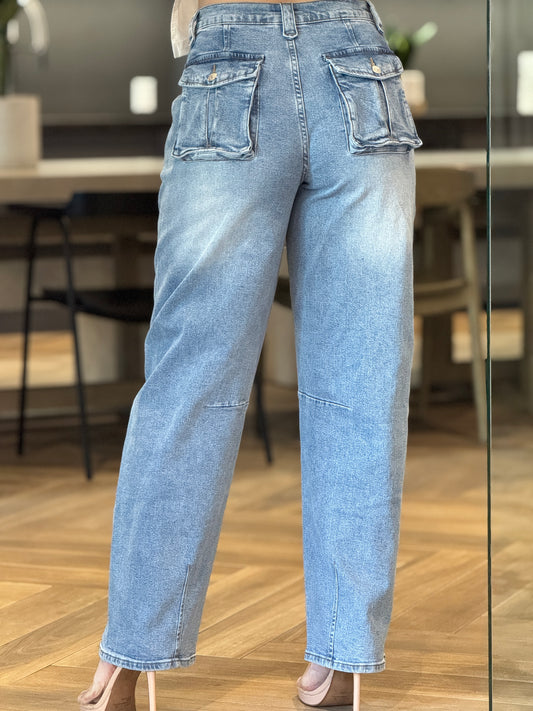 Vibrant Light Denim Barrel Jeans
