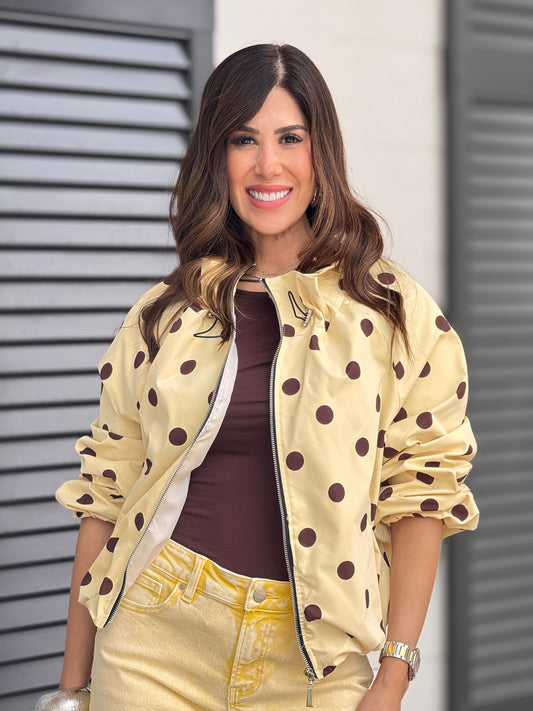 Rainy Yellow Nylon Polka Dots Jacket Top