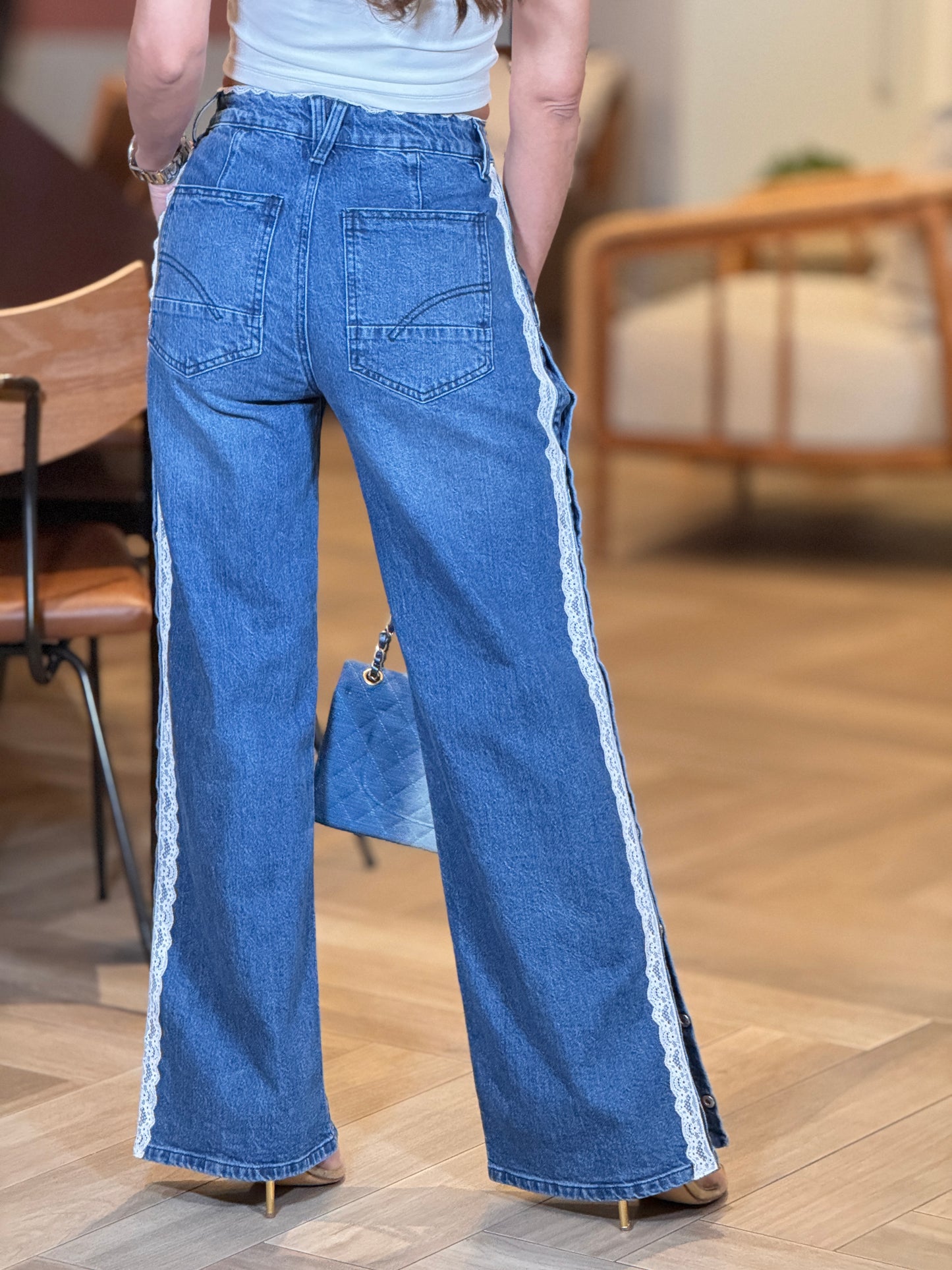 Vibrant Dark Denim/White Lace Jeans