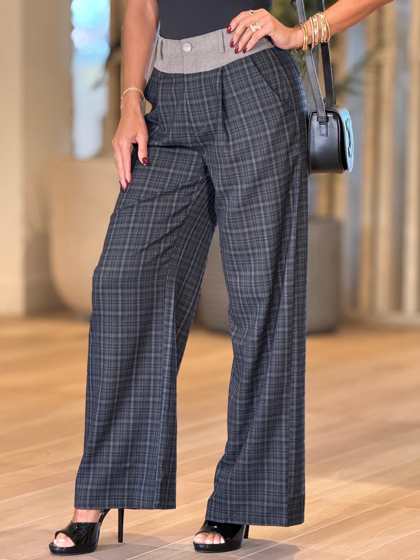 Mimosa Gray/Green Plaid Print Pants