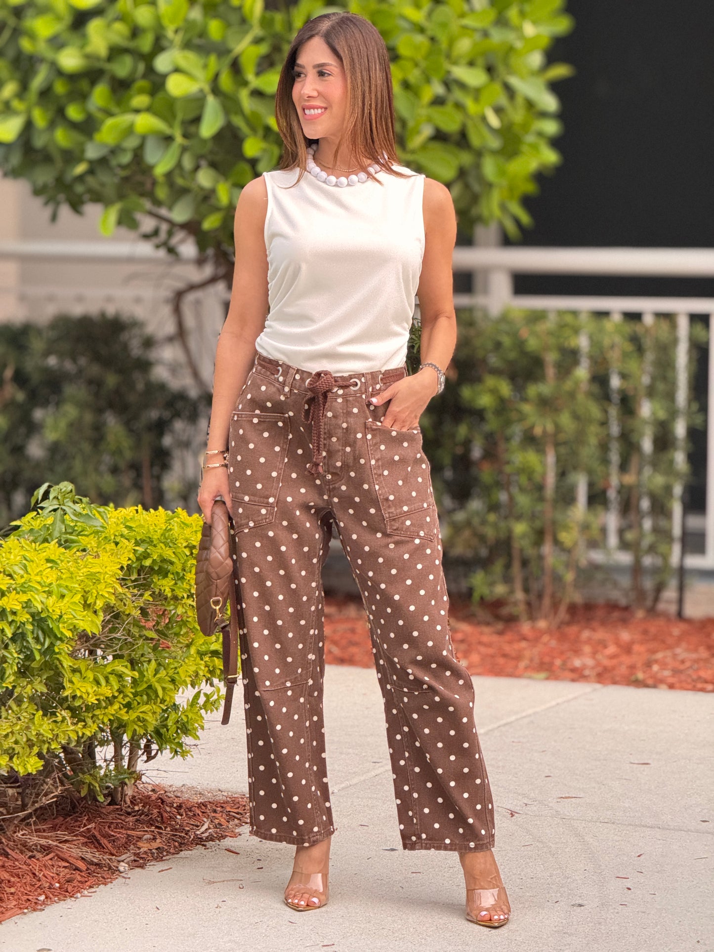Amber Brown Polka Dots Barrel Jeans
