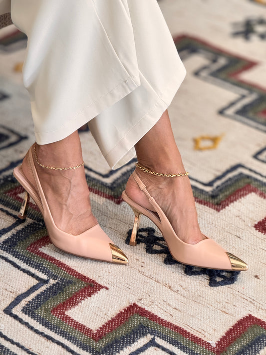 Vega 55 Nude/Gold Point Heels