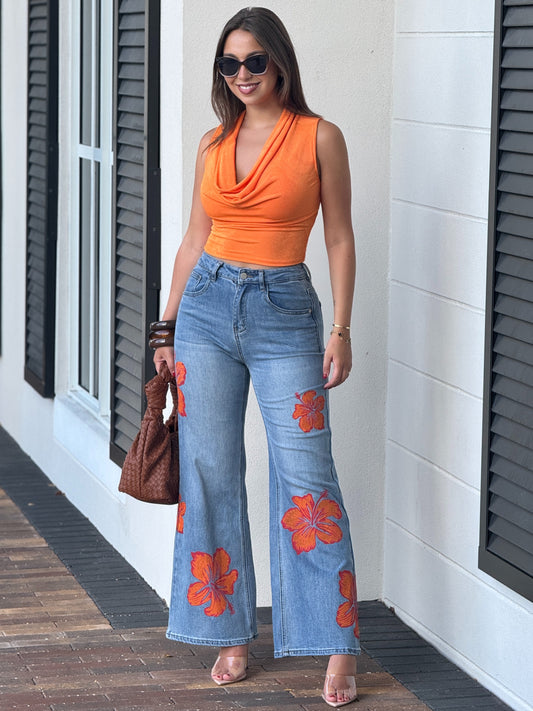 Jamaica Orange Flowers Jeans