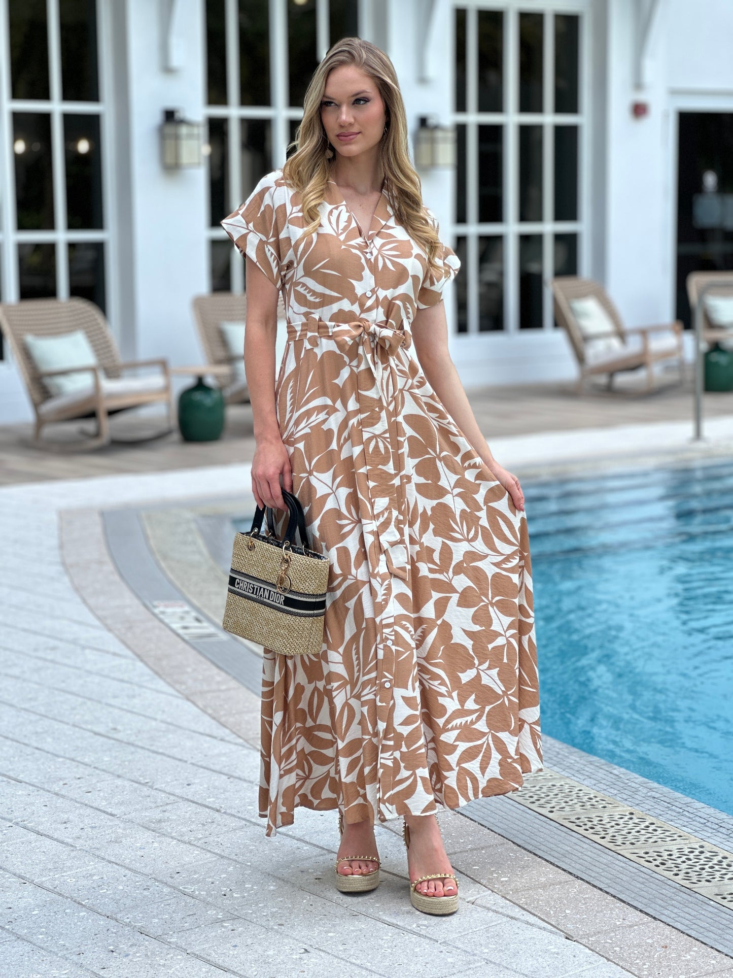 Miranda Beige/White Print Dress