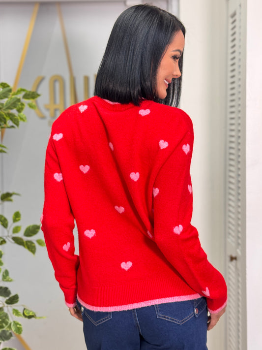 The Mini Hearts Red/Pink Sweater Top