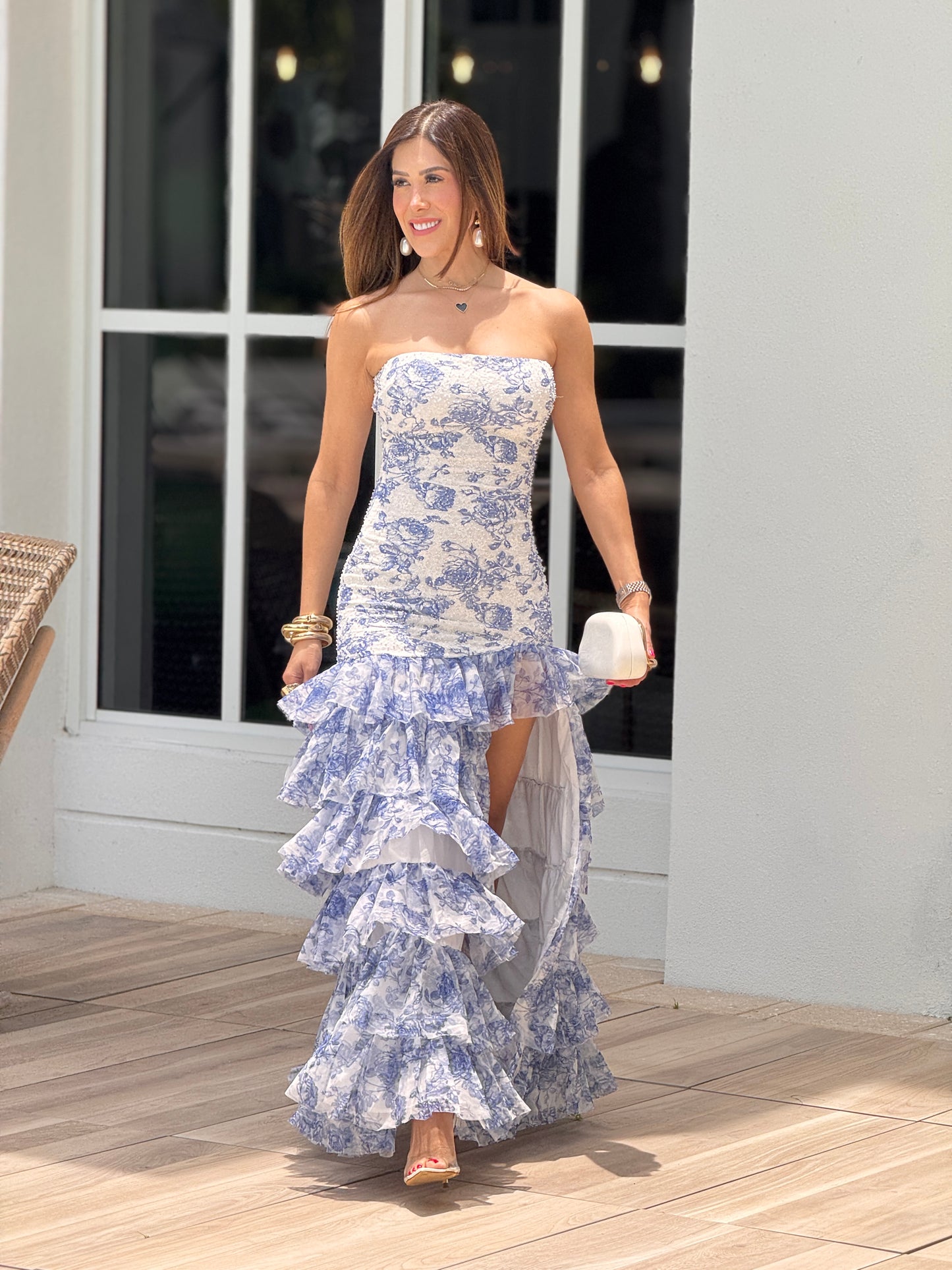 Vintage French Blue Ruffle Dress