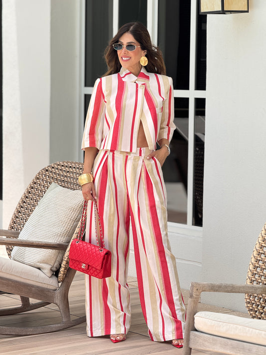 Lumi Red/Ivory Linen Triangle Vest Set